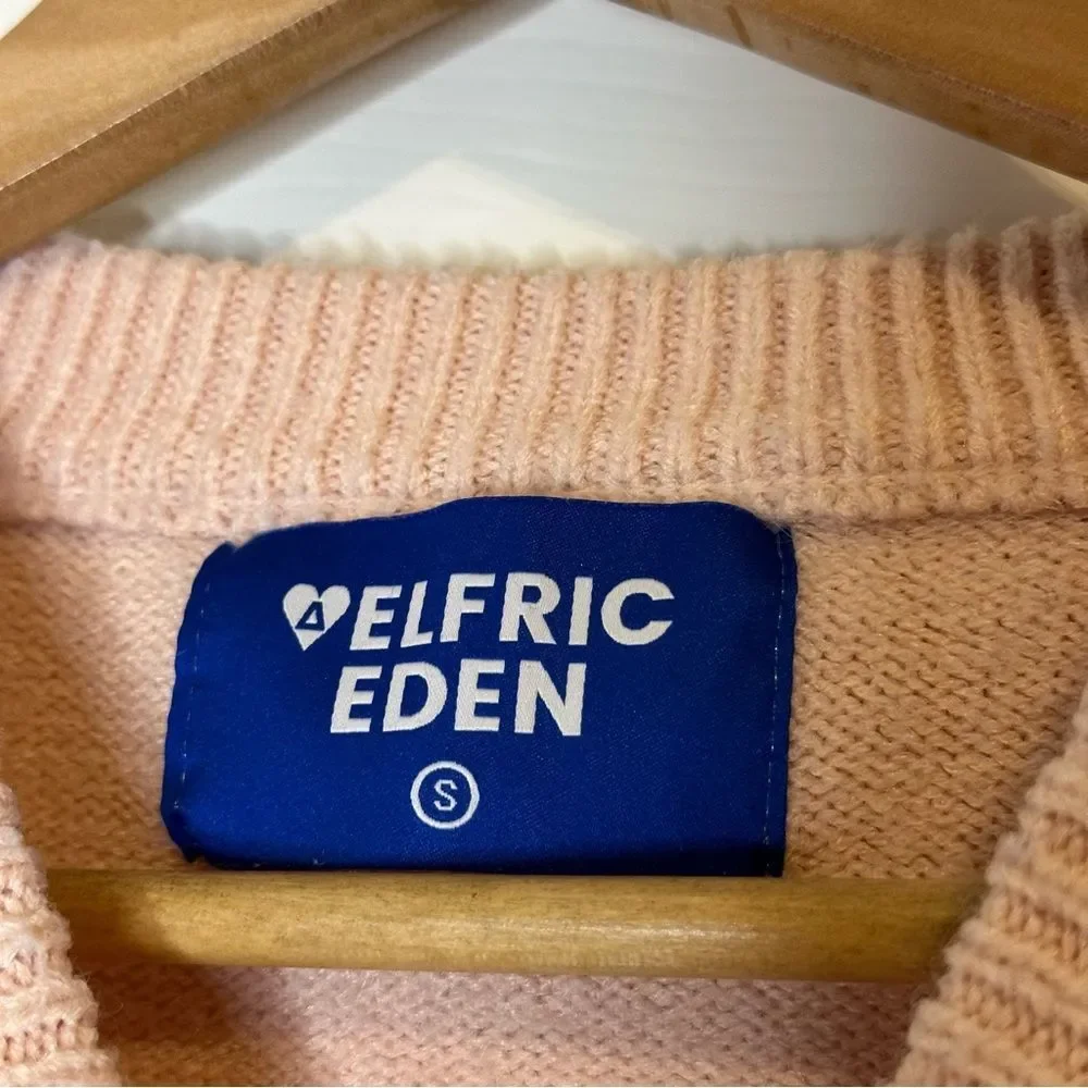 RARE Aelfric Eden Baby Pink Rainbow Dino Logo Stitched Sweater Sz S Indie Skater